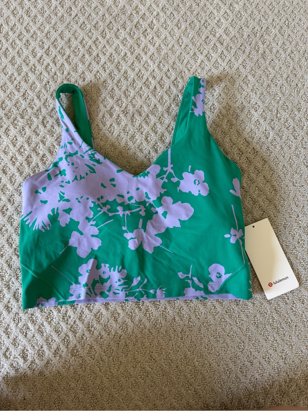 lululemon athletica Green and Lavender Floral Cropped Tank